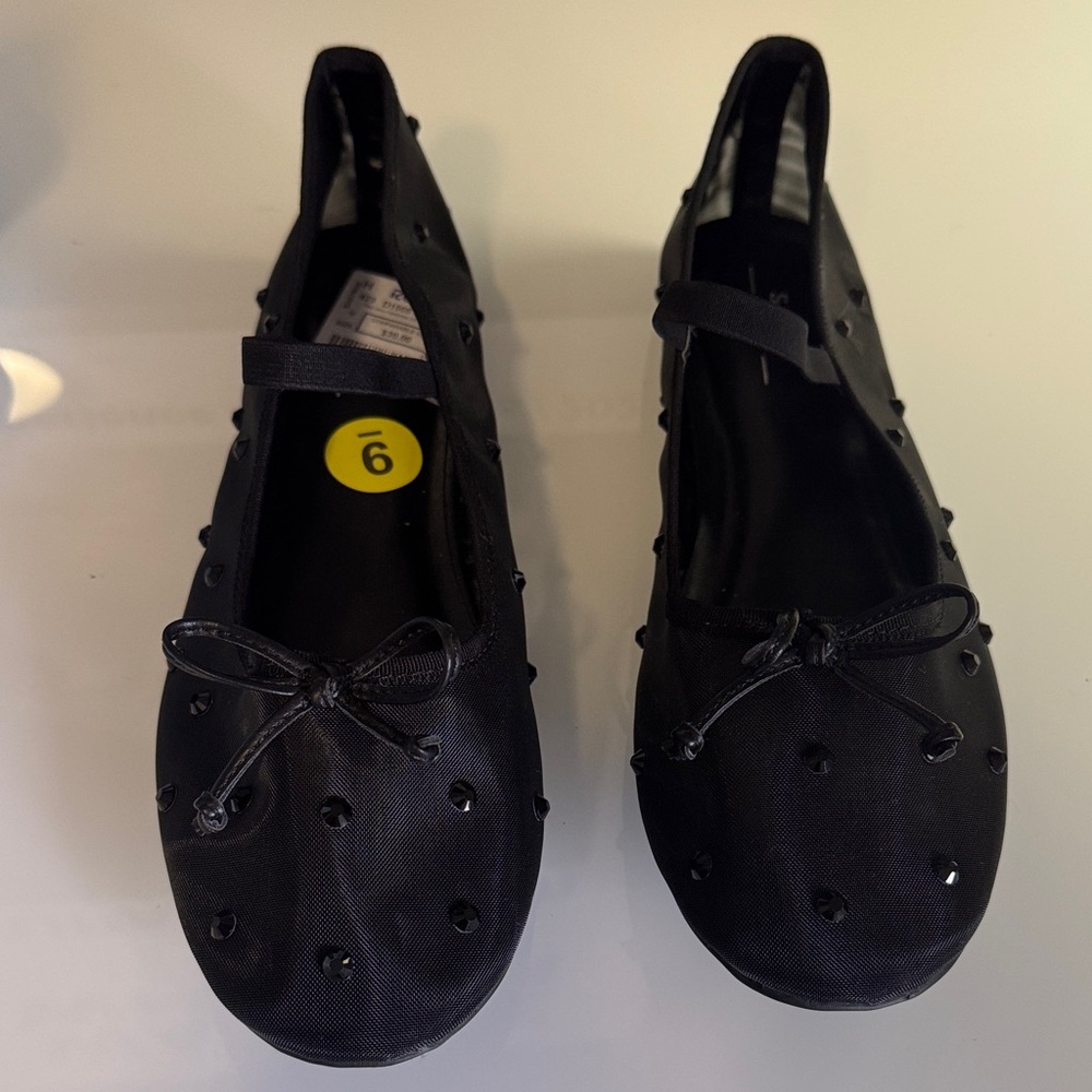 Soda Black Women's Flats with Bow and Stud Detail